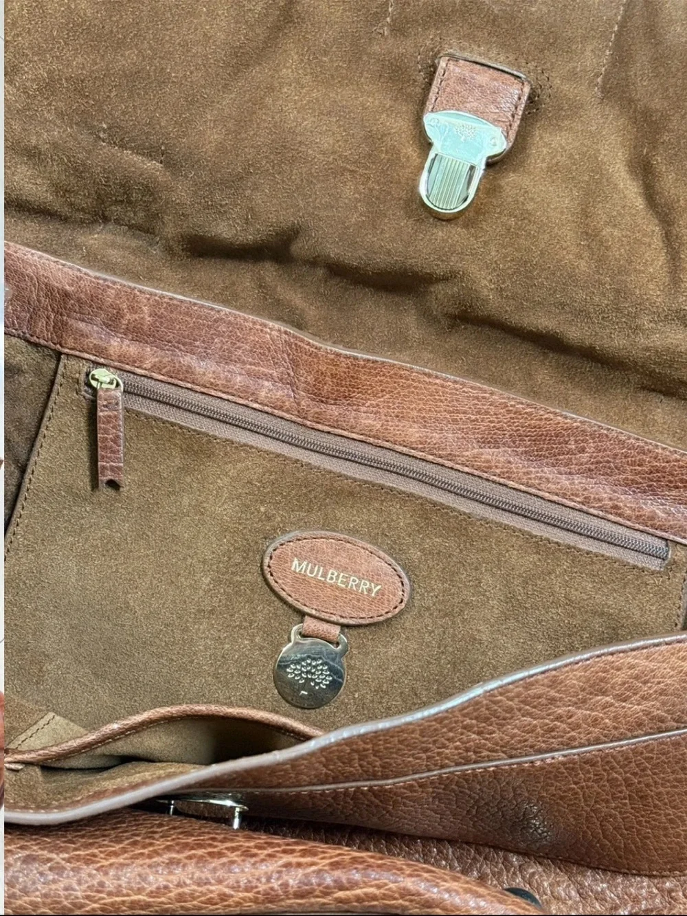 Mulberry Chestnut Brown Leather Messenger Bag with Top Handle